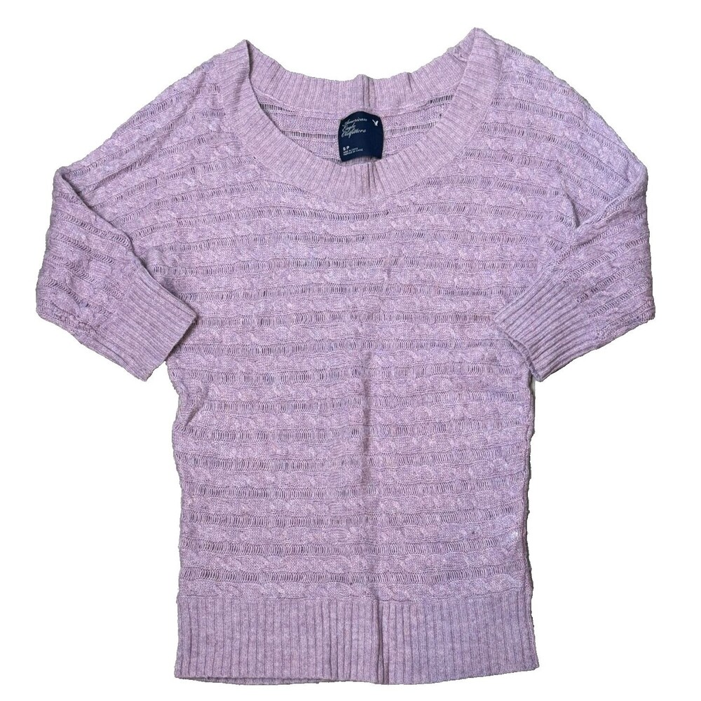 American Eagle Cable Knit Sweater Small Lilac Purple Feminine Wool Blend Sweater